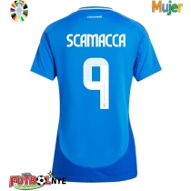 Camiseta Italia Gianluca Scamacca #9 Primera Equipación para mujer Eurocopa 2024 manga corta